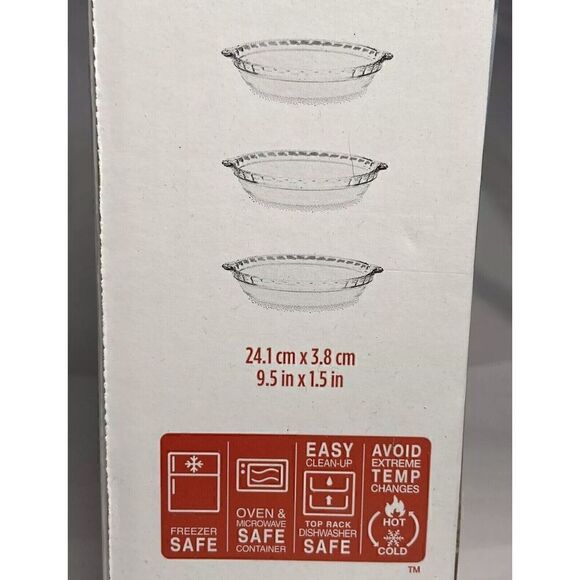 Pyrex 3 Pack Glass Pie Plates 9.5 x 1.5" Freezer Oven Microwave Dishwasher NEW - Picture 7 of 8